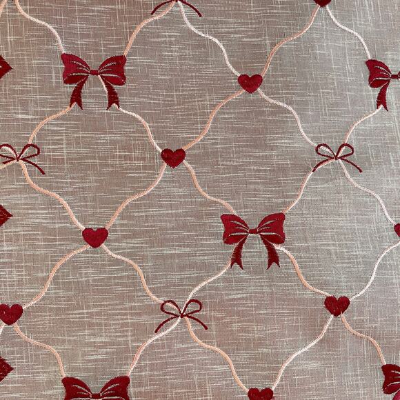 2pc Velvet Valentines Day Table Runner Bows Hearts Red & White by Envogue New - Picture 8 of 13